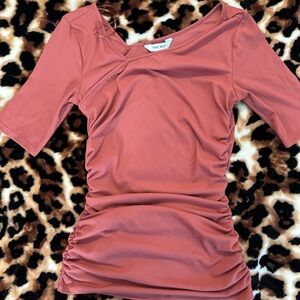 Nine West Pink Asymmetrical Ruched Blouse